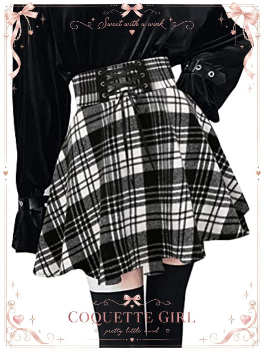 Wool Blend Plaid Mini Skirt High Waisted Lace Up Skater